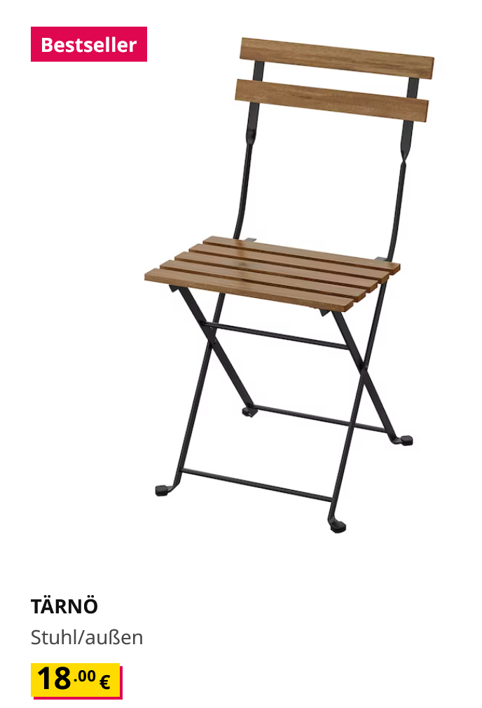 Die Abbildung des Ikea Stuhls Tarnö aus dem Katalog mit Preisangabe: 18€